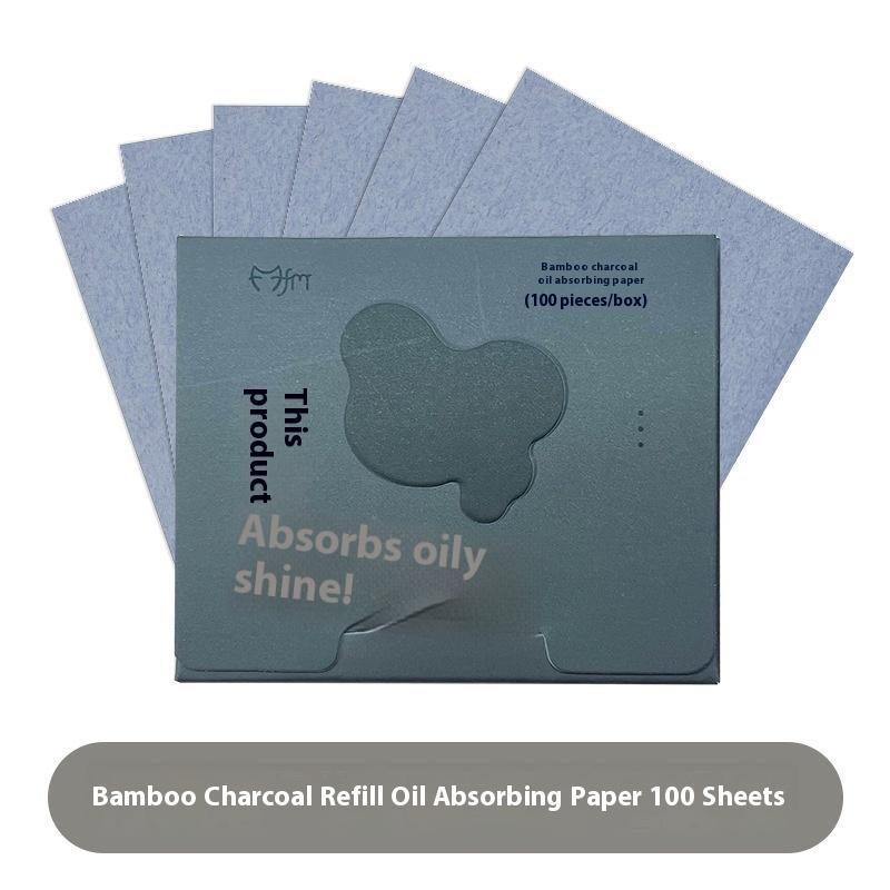 

100 листов маслопоглощающей бумаги с зеркальным футляром и пуховкой Портативная маслоудерживающая бамбуковая угольная чайная бумага для жирной кожи для макияжа