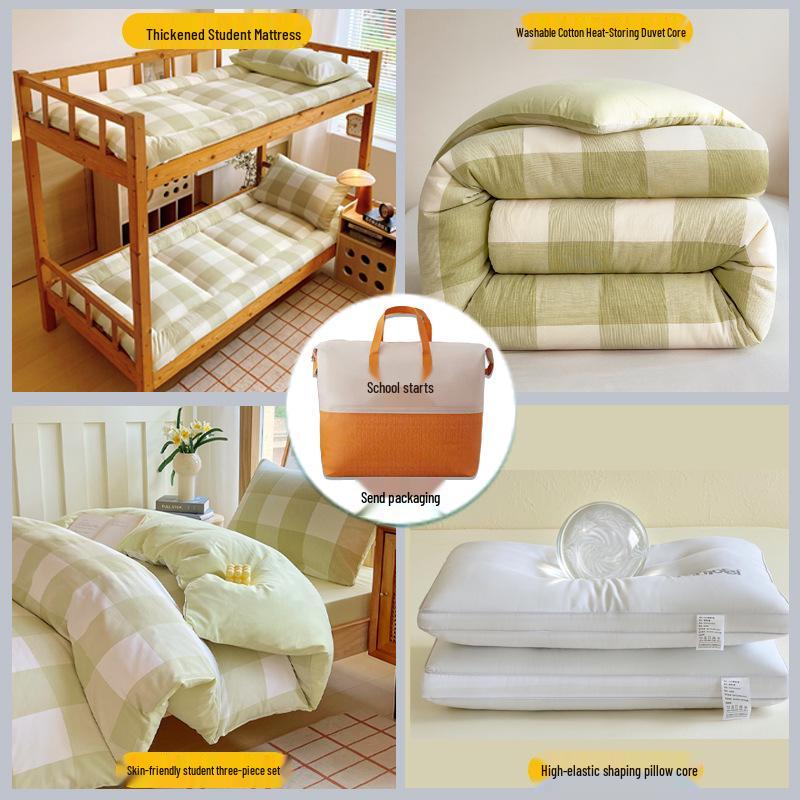 Muji Style Plaid Antibacterial Dorm Bedding Set - Six-Piece 