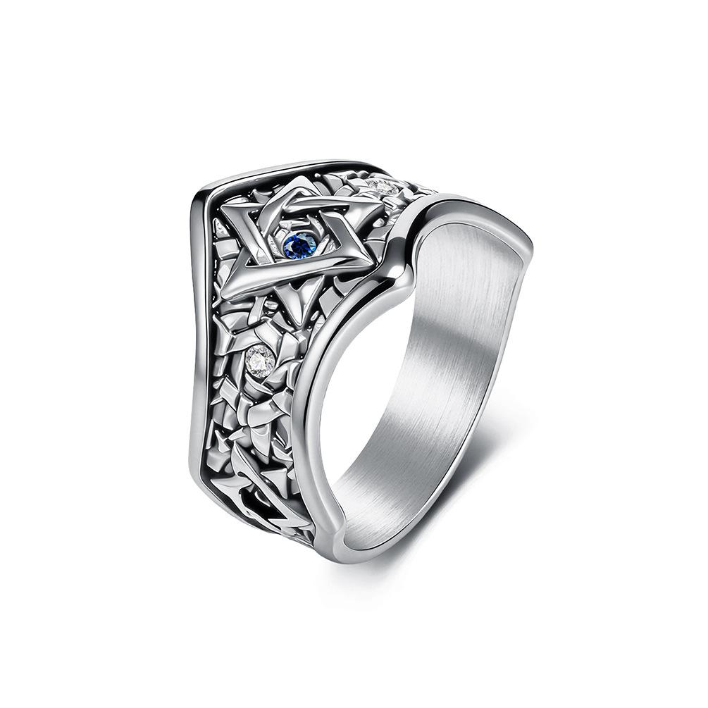 European and American Hexagram Ring with Sapphire Men s Ring Jewelry 2026 7#