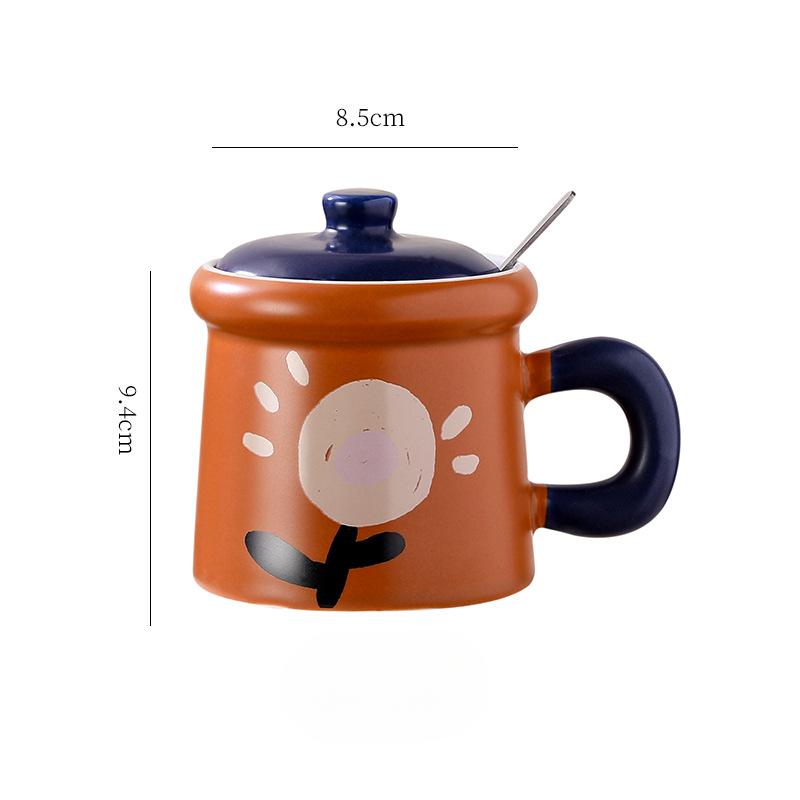 

Retro Oil Painting Style Mug with Lid Spoon High Appearance Personalized Office Coffee Cup Niche Design Milk Cup 360ml