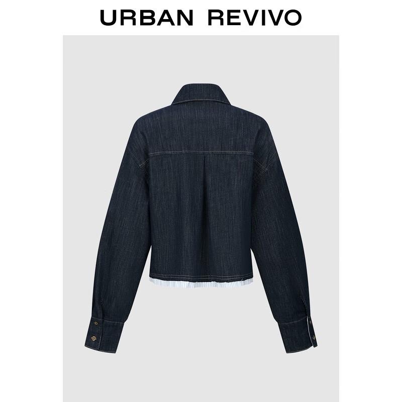 UR Women s Striped Spliced Short Denim Shirt S