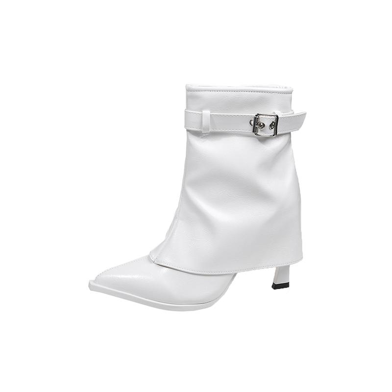 Winter New Thin Heel Cotton Boots Women's Pointed Side Zipper Belt Buckle Anti-slip Wear-resistant Short Boots