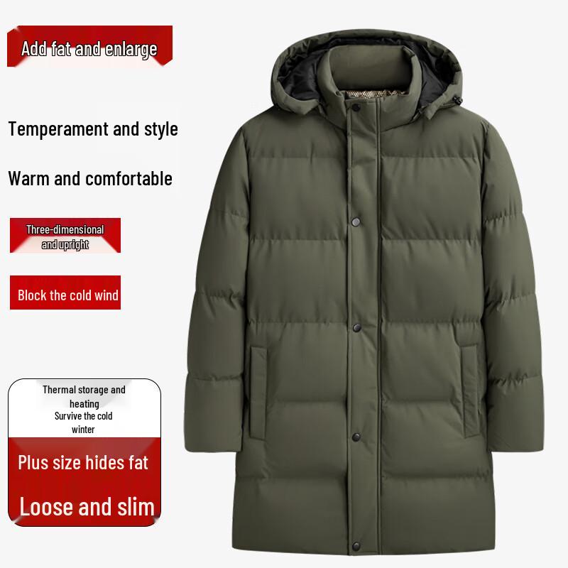 Men's Plus Size Long Cotton Jacket with Removable Hood