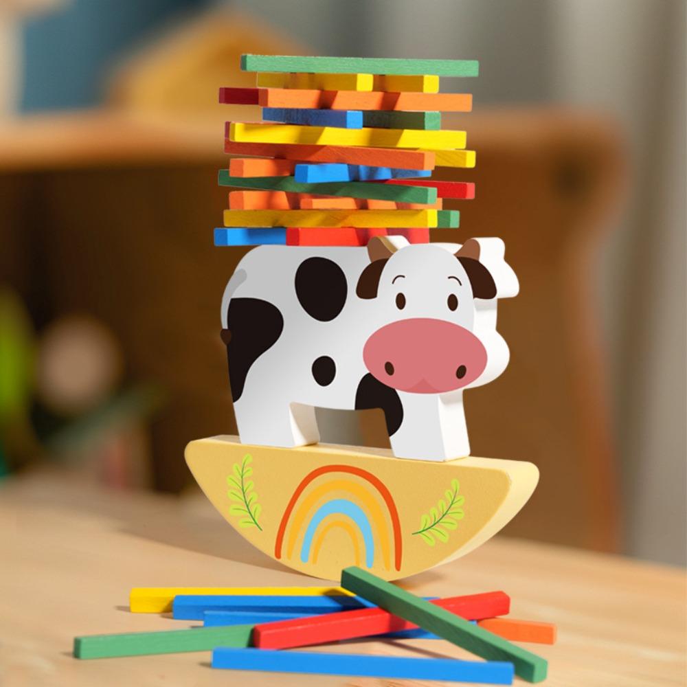 Image Cute and Colorful Balance Beam Color Stick Game Early Education Puzzle Wooden Toy Elephant Model