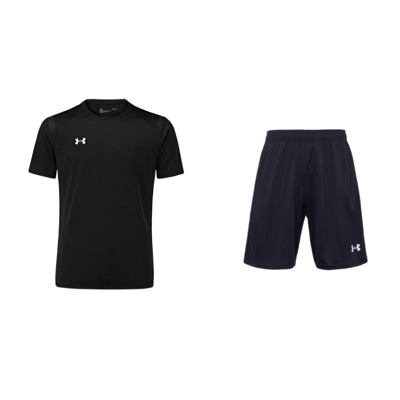 

Under Armour Свободный крой, пуловер с круглым вырезом, футболка с коротким рукавом, тренировочные шорты, повседневный спортивный комплект, мужские комплекты, черный 21500201-001+21500525-001 XXXXXL