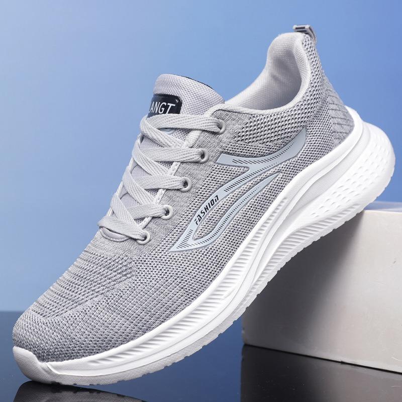 Lightweight fly-woven sports shoes autumn versatile breathable casual shoes flat heel old walking shoes men