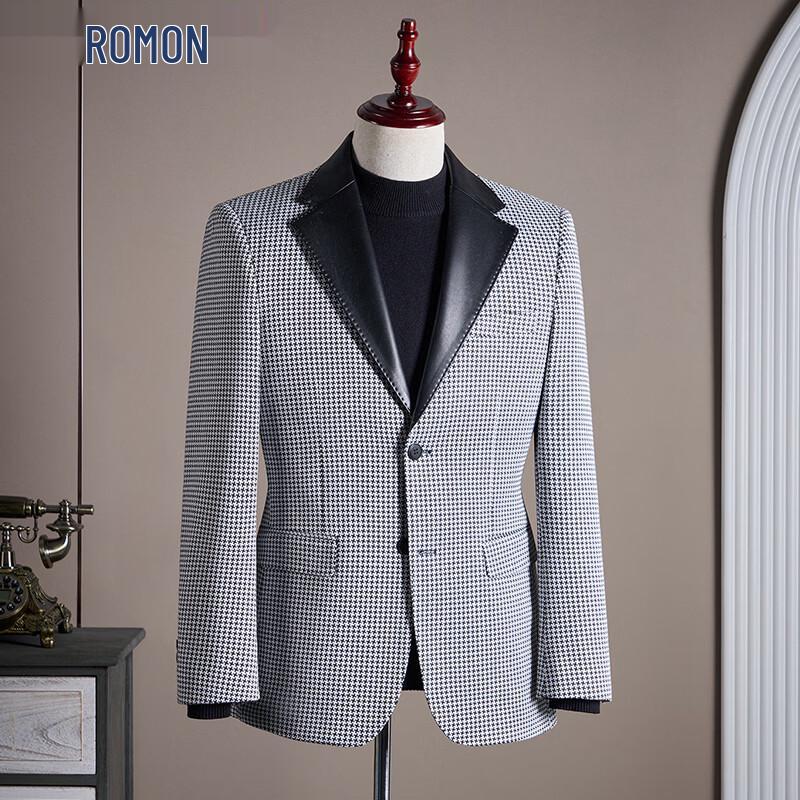 ROMON Мужской повседневный блейзер с пэчворком в гусиную лапку 4XL