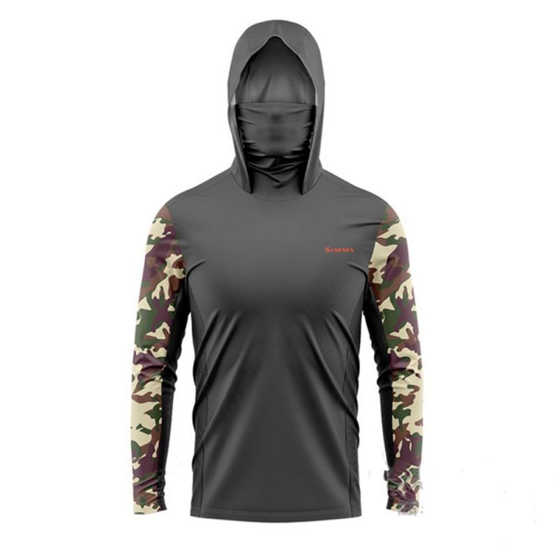 Mens UPF 50 Long Sleeve Fishing Shirt With Hood Face Cover Quick-Dry Breathable Bamboo Fiber Sun Protection Top Outdoor