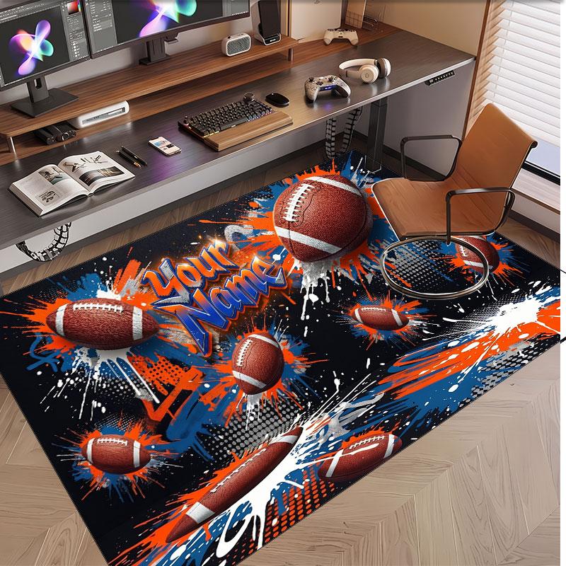 American Football Theme Soft Crystal Velvet Rug Custom Name & Text Print Non Slip Floor Rug for Bedroom Living Room