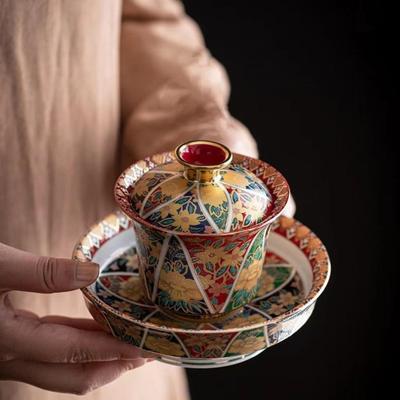 Aoyama Ono Cloisonné Enamel Jingong Pahua Luxurious Court-Style Gaiwan Teacup