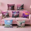 Japanese Street Train Scenery Sakura Cushion Cover Pillow Cover Decor Pillowcase Printed Cushion Case For Couch
