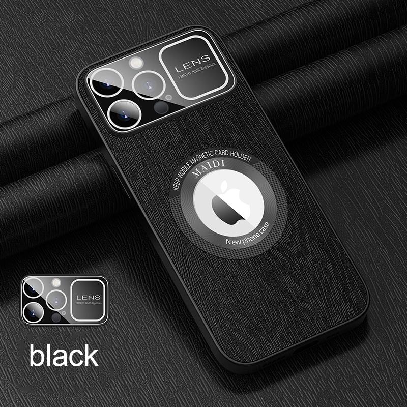 

Роскошный чехол с большим окном для Magsafe, магнитный чехол для беспроводной зарядки для iPhone 14 13 12 11 Pro Max, кожаный чехол для объектива камеры с узором дерева iPhone 11 чёрный