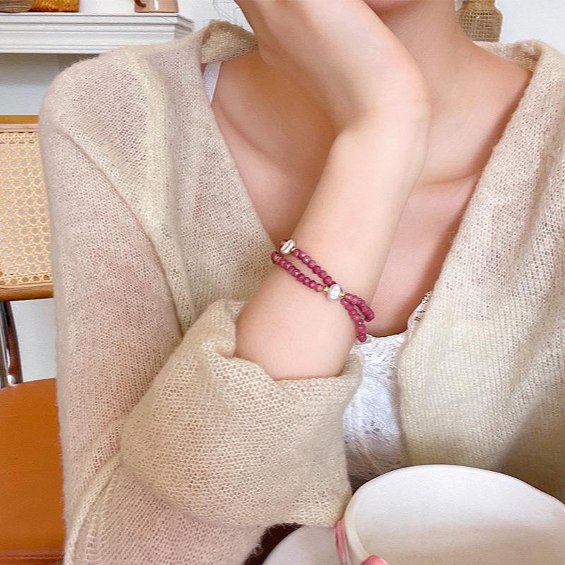 

Peach Pink Imitation Stone Double-Layer Beaded Bracelet - Elegant Women s Jewelry S560