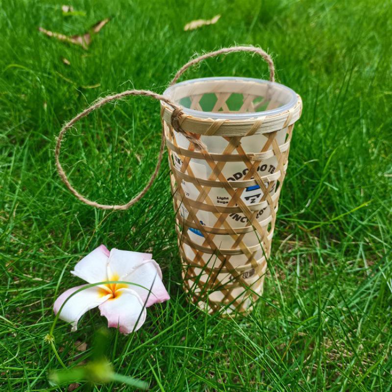 Bamboo Woven Drink Set: Milk Tea Cups, Ice Cream Cups & Basket
