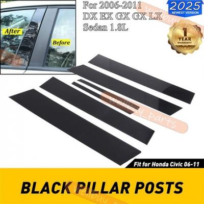 6 Peças Preto Colunas de Janela Capa Molduras de Porta Para Honda Civic Sedan 2006-2011