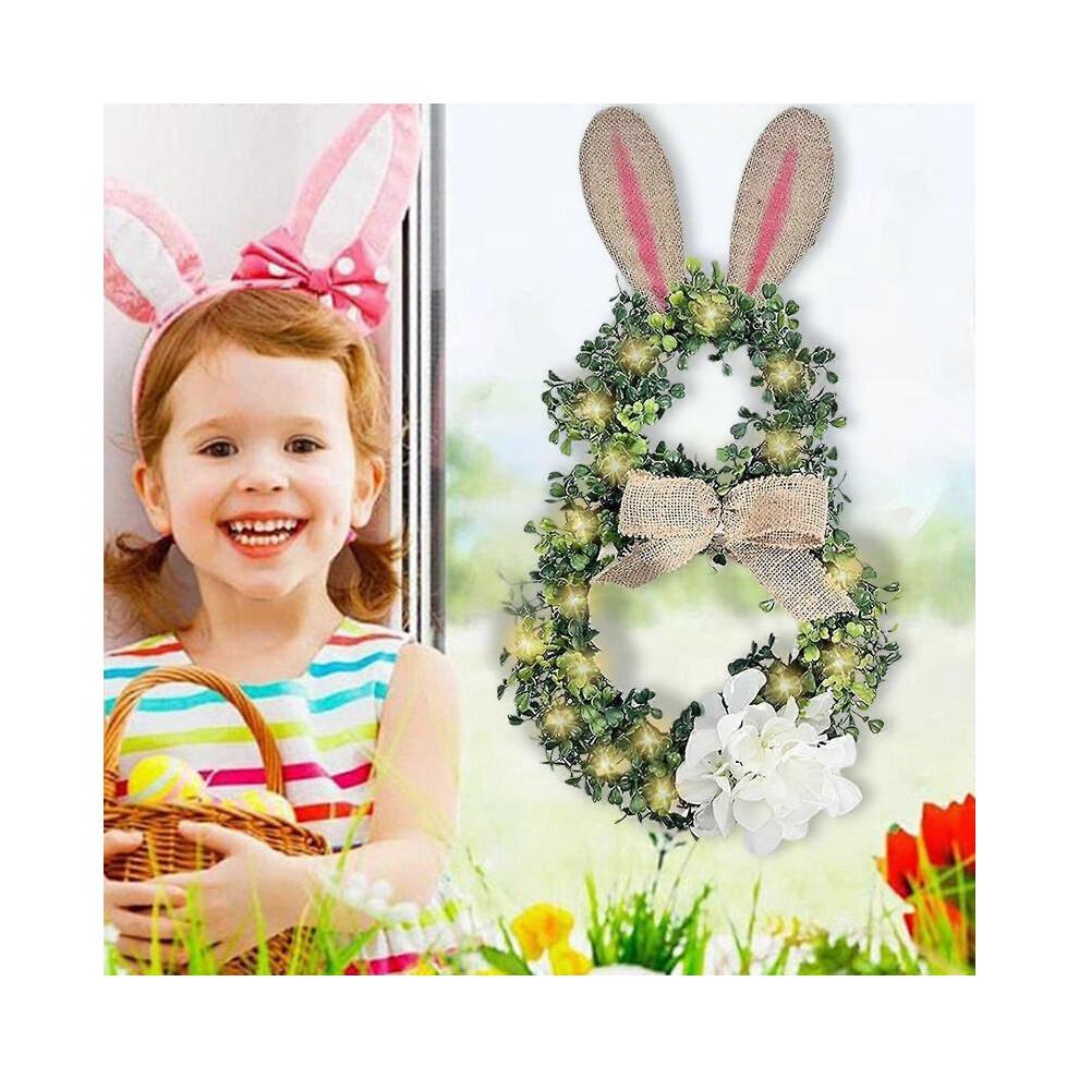 Easter Wreath for Front Door Bunny-Shaped with LED Wreath Wreath Hydrangea Easter Spring Easter Decoration Door Wreath Front Door Wall Window Home Dec