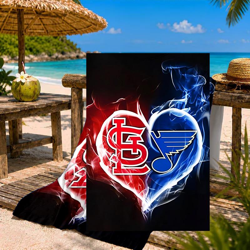 Cardinals And Blues Heart Beach Towel Microfiber Beach Towel, Lightweight and Quick-Dry, for Summer Travel, Swimming Pool Fan Birthday Gift