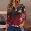 Women's Casual Fashion V-neck Loose Versatile Christmas Print Three-quarter Sleeve Top