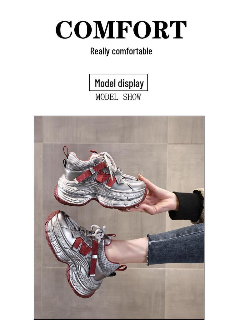 TW1586-2 Women's 8cm Hidden Heel Chunky Dad Shoes - Autumn 2025 Trend