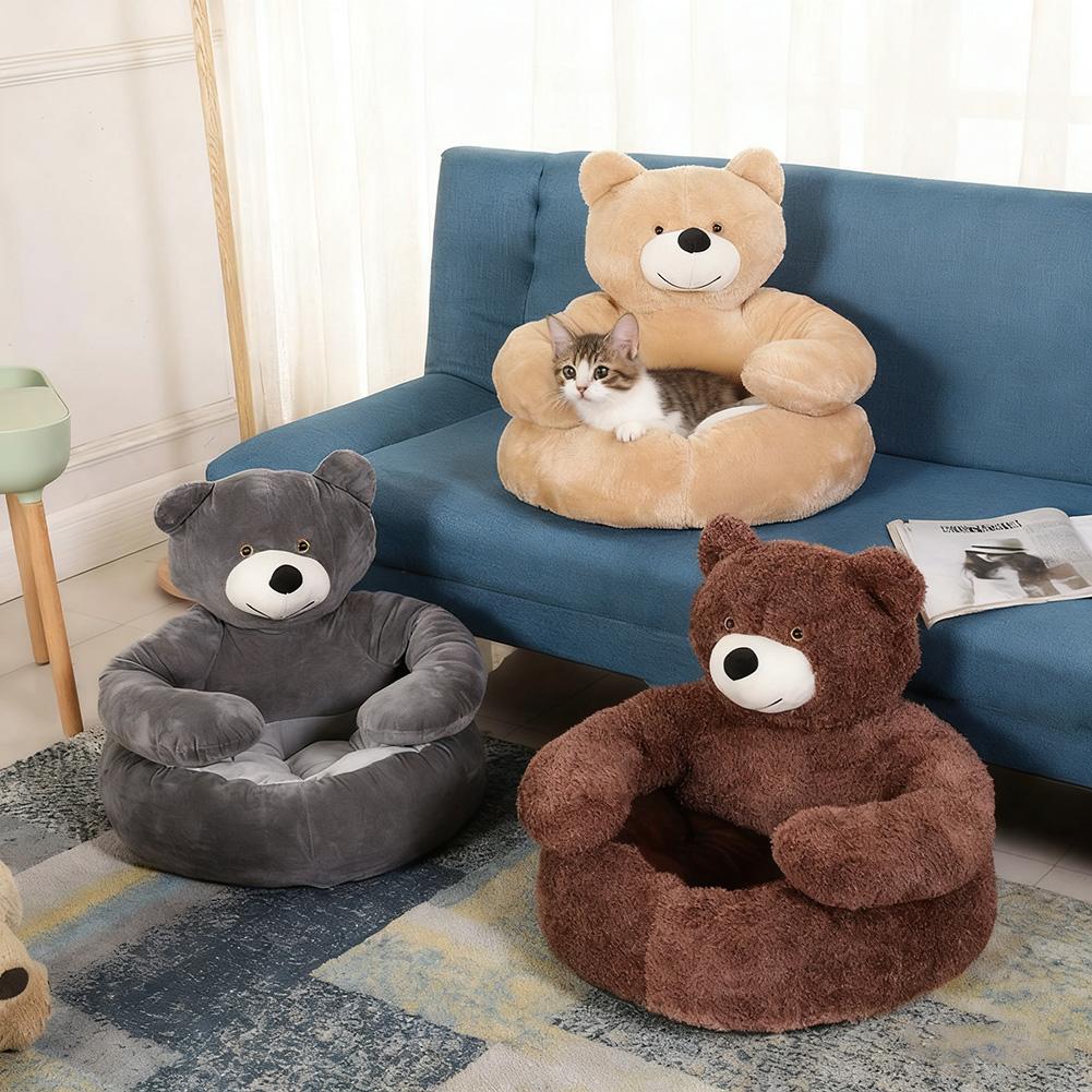 Warm Pet Nest Teddy Bear Dog Bed Cozy Fluffy Plush Cat Sofa Bed Non-Slip Detachable Warm Cuddle Bed for Cats Dogs
