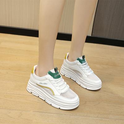 New Height Increasing Insole Dissolved White Shoes Women's Mesh 7cm  Summer Breathable Mesh Platform Leisure Sports
