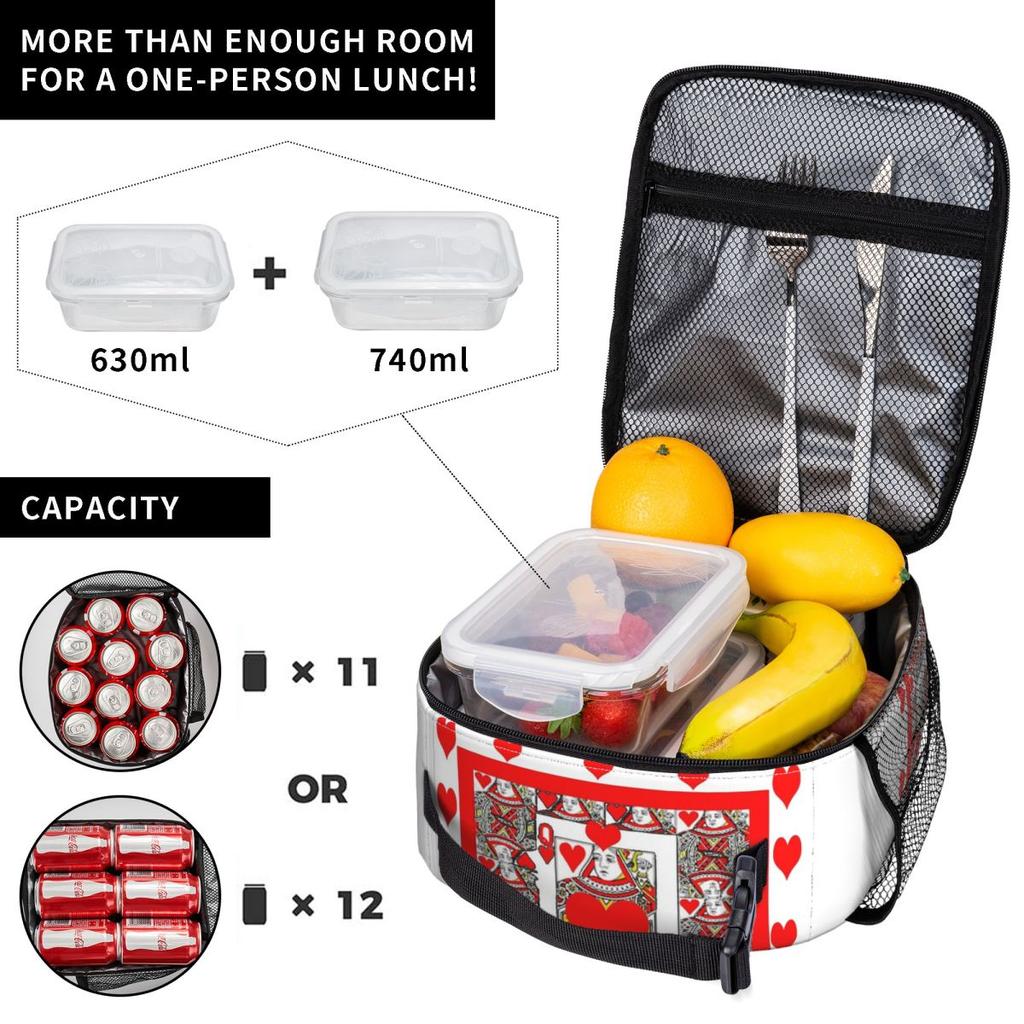 Queen Of Hearts Insulated Lunch Bag for Women Kids Portable Food Boxes Thermal Lunch Box Tote