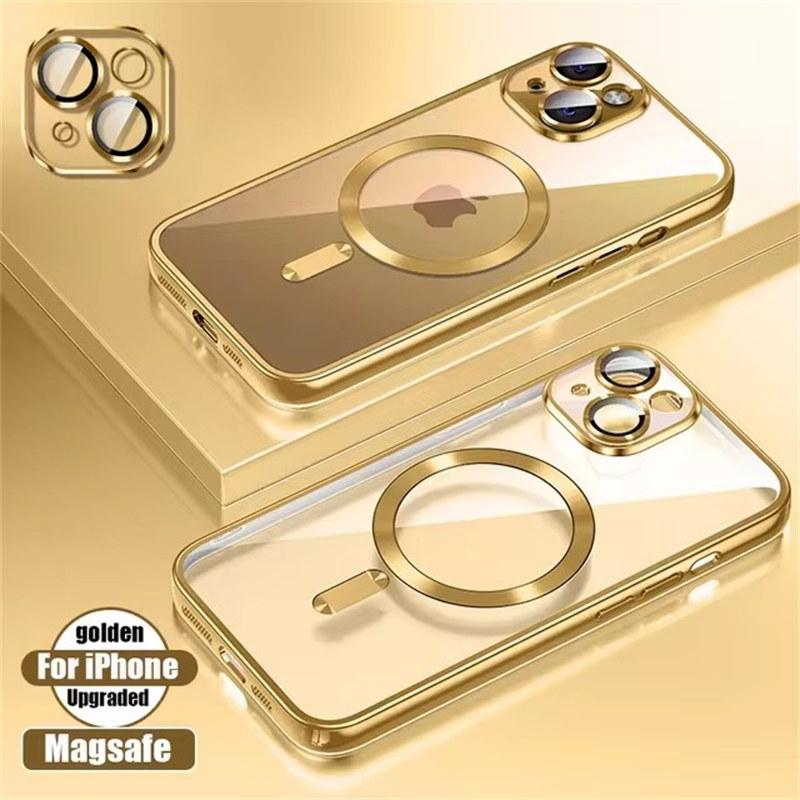 Luxusní pokovovací silikonový TPU průhledný kryt pro iPhone 16 15 14 13 12 11 Pro Max Plus Magsafe Magnetic Lens Film Protect Cover