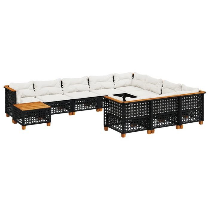 VidaXL Salon de jardin 11 pcs avec coussins noir résine tressée 3262058