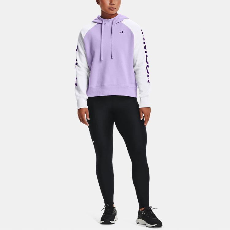 Under Armour Logo Pattern Color Block Loose Fleece Hoodie Women hoodies Purple 1365861-532