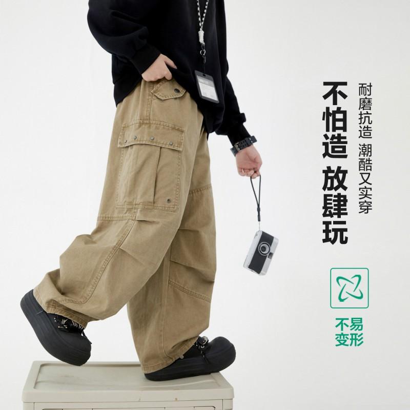 Boys Fall Cargo Pants Kids Straight Wide Leg Trousers Khaki Outdoor 8-14 Years 2026 Season
