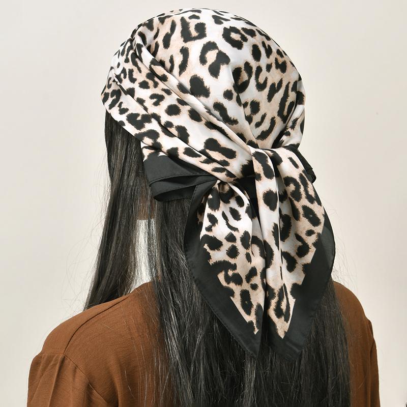 New 68*68cm Square Scarf Women Printed Hijab Silk Satin Luxury Leopard Print Handkerchief Muslim Small Size Hair Wrap