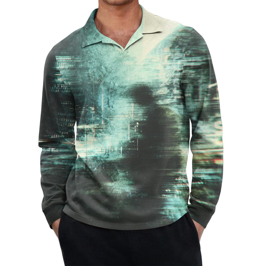 Men's Casual Retro Small V-neck Long-sleeved Top