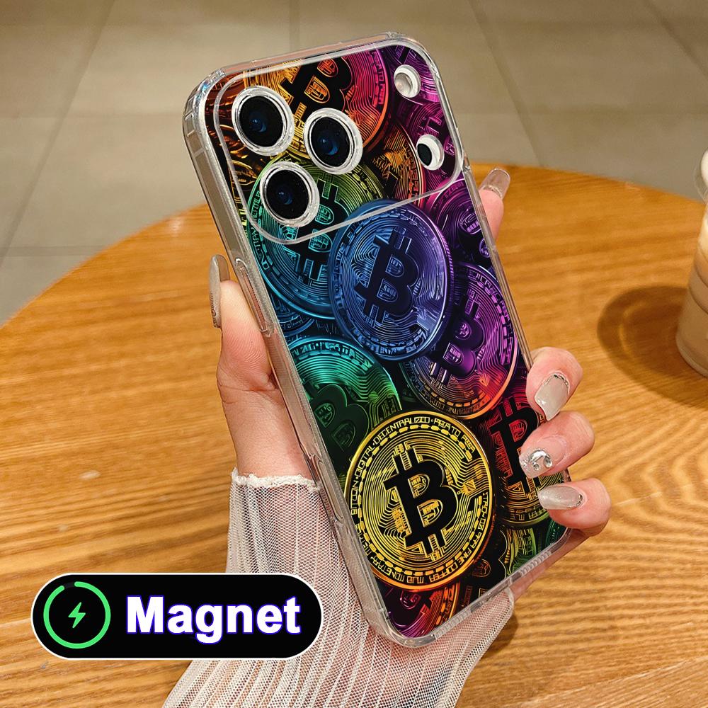 

Bitcion Pattern Phone Case for iPhone 17 16 15 14 13 12 11 Air Pro Max Plus Mini Soft TPU Clear Magsafe Cover iPhone 11 Pro Max