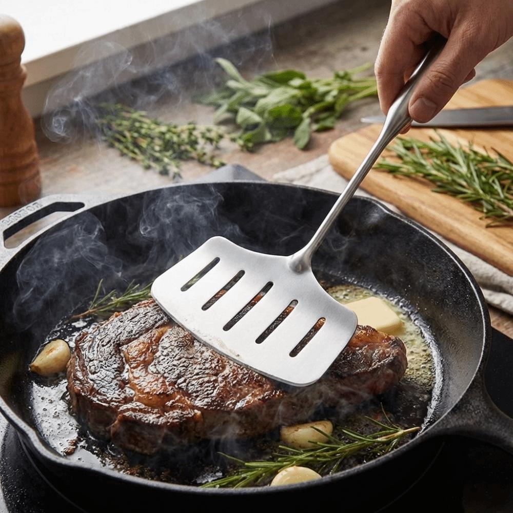 Cooking Tool Stainless Steel Fish Turner Non-Stick Hollow Steak Turner Long Handle Professional Egg Pan Scoop Home Cooks