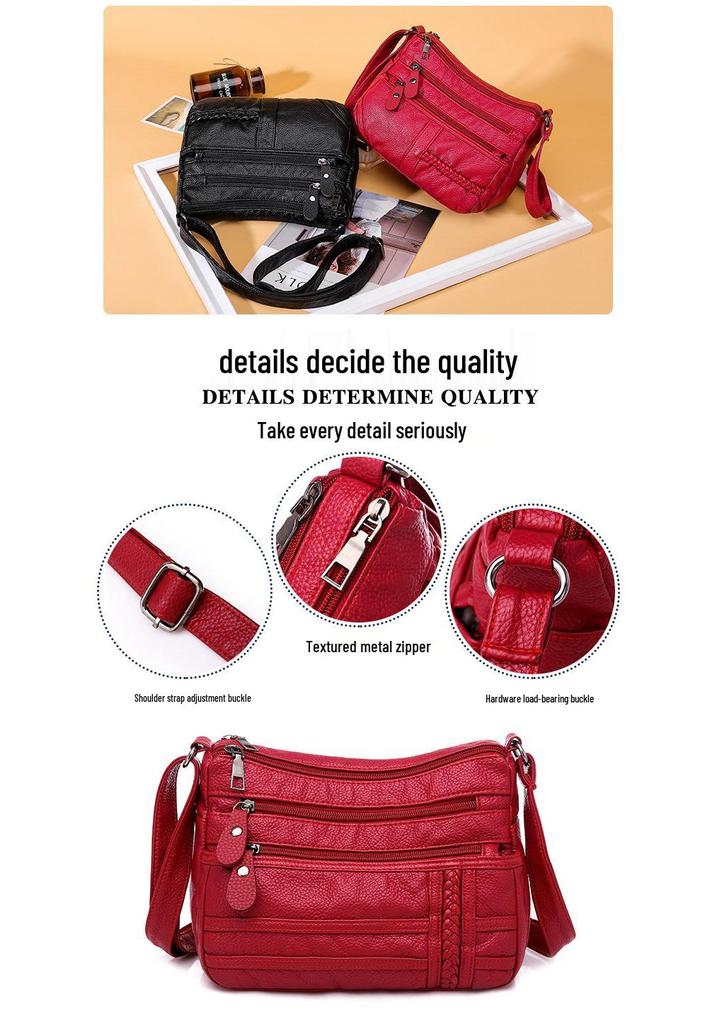 2023 Women's Soft Leather Crossbody Bag - Washed Leather, Large Capacity, Single Shoulder, Perfect for Mothers