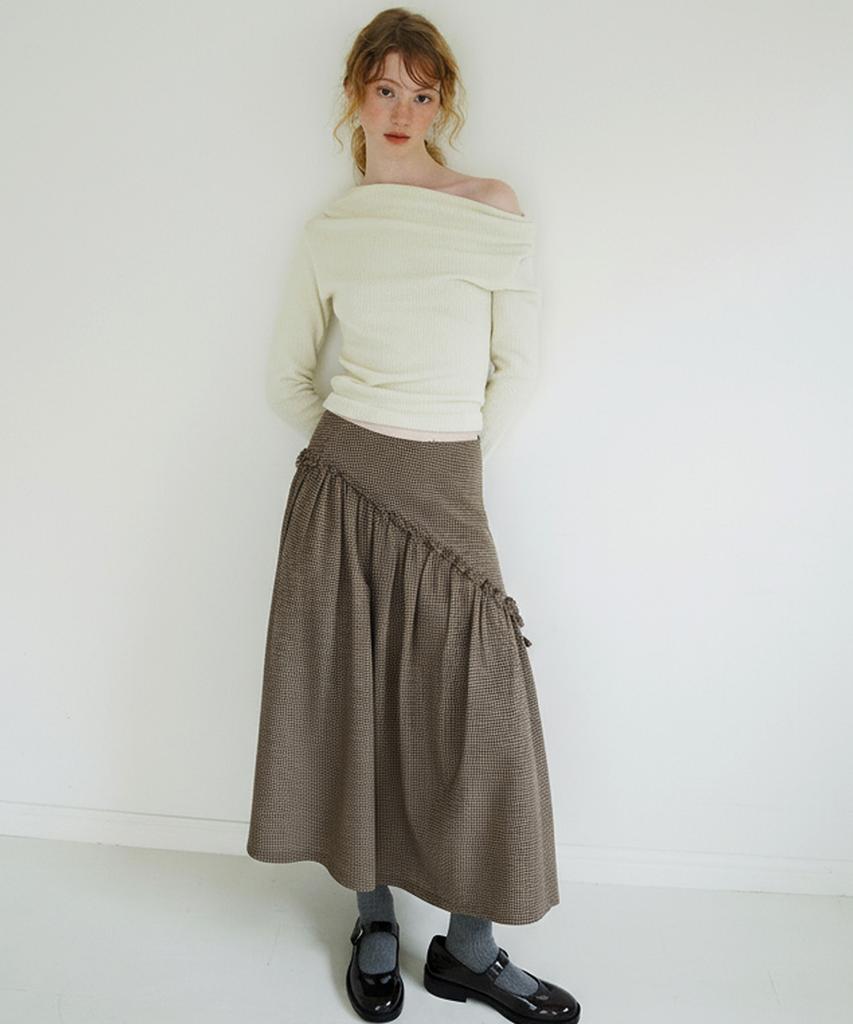 HEEARI Bliss Check Long Skirt_Brown
