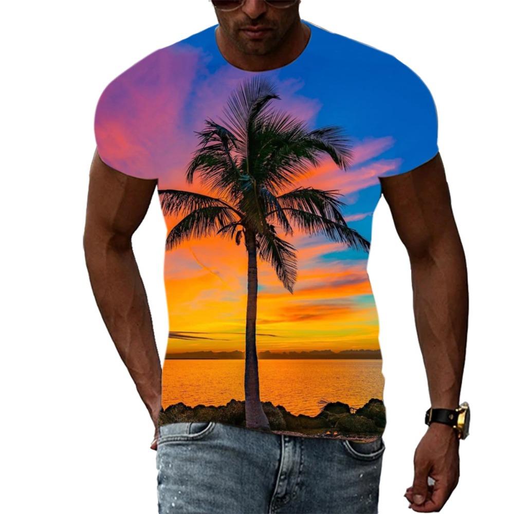 Sommer Herrenmode Persönlichkeit T-Shirt Palme Grafik 3D-Druck Hübsch Lässig Trend Übergröße O-Ausschnitt Kurzarm Top