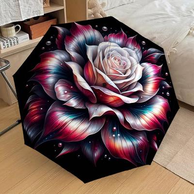 1pc Rose Flower Pattern Umbrella Automatic Opening and Closing Umbrella, High Quality Umbrella, Ideal Gift for Her 184