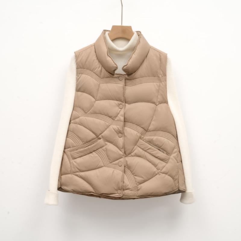 

Пуховый женский жилет со стойкой, женский жилет, женский новый пуховик, осенне-зимний, без рукавов, теплый, в стиле ретро M хаки