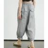 Johnature Damen Vintage Gerade Hose Einfarbig Elastischer Bund Hose Sommer Locker Gürtel Lässige Knöchellange Hose