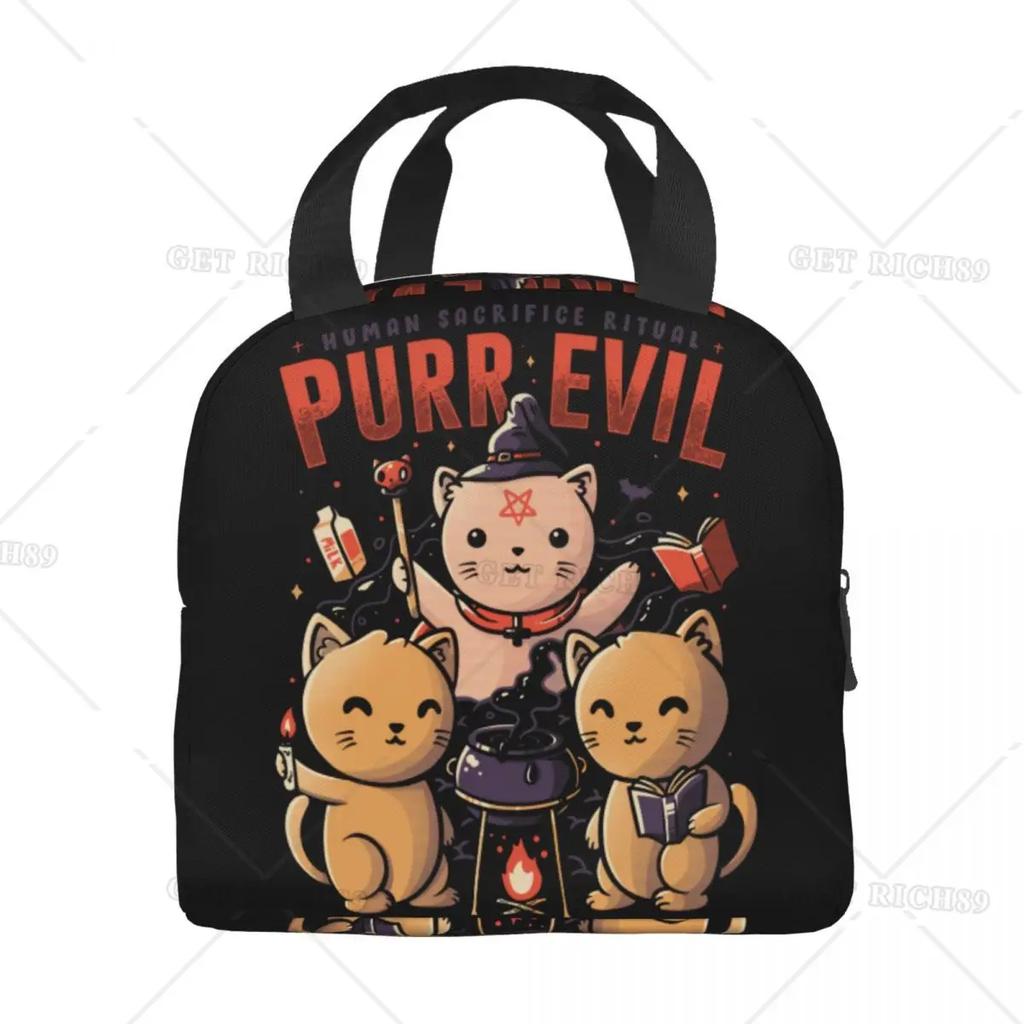 Satanic  Cat Insulated Lunch Bag Waterproof Thermal Cooler Lunch Box with Side Pocket for Women Men Kids Camping Travel