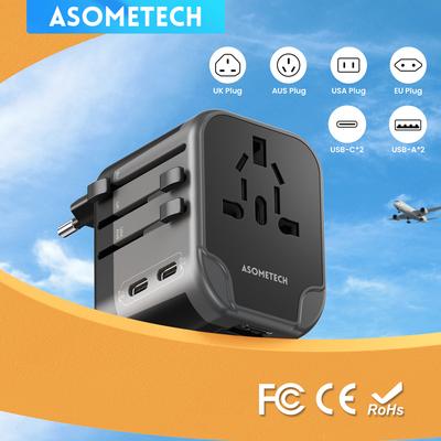 5-i-1 universell reseadapter internationell strömkontakt med 2 USB-C 2 USB-A världsomspännande väggladdare för USA EU UK AUS-kontakt
