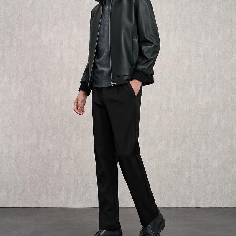 EMZ Men's Black Casual Straight-Leg Trousers