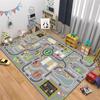 Kids Play Mat, City Road Train Track Rug Educational Cartoon Carpet for Children's Playroom Non Slip Soft Floor Mat