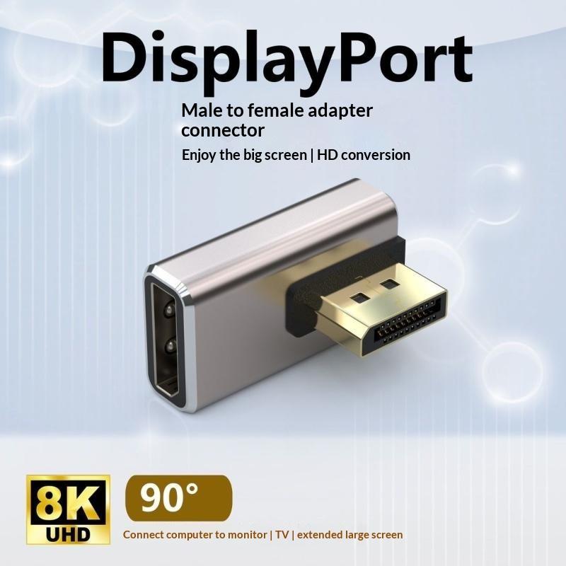 Right Angle DP 1.4 Adapter DisplayPort Male to Female 90 Degree Connector for Home Office PC Laptop Monitor Connection