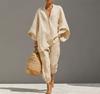 2026 Fashion Women's Solid Color, Casual Style Design Bat Sleeve V-Neck Lazy Loose Suit Women