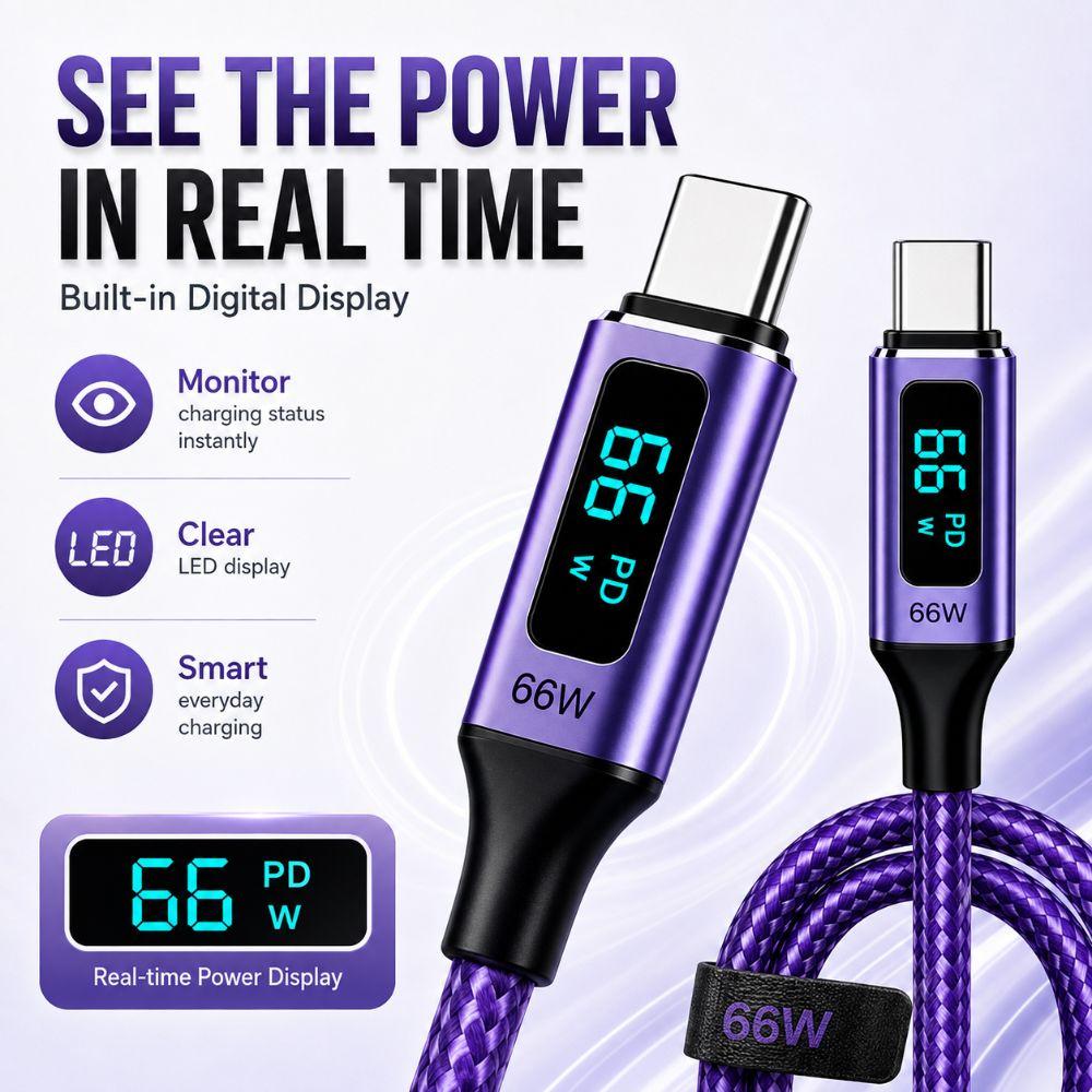 66W Fast Charging Right Angle Charging Cord Right Angle Digital Display Cable Laptop Charging