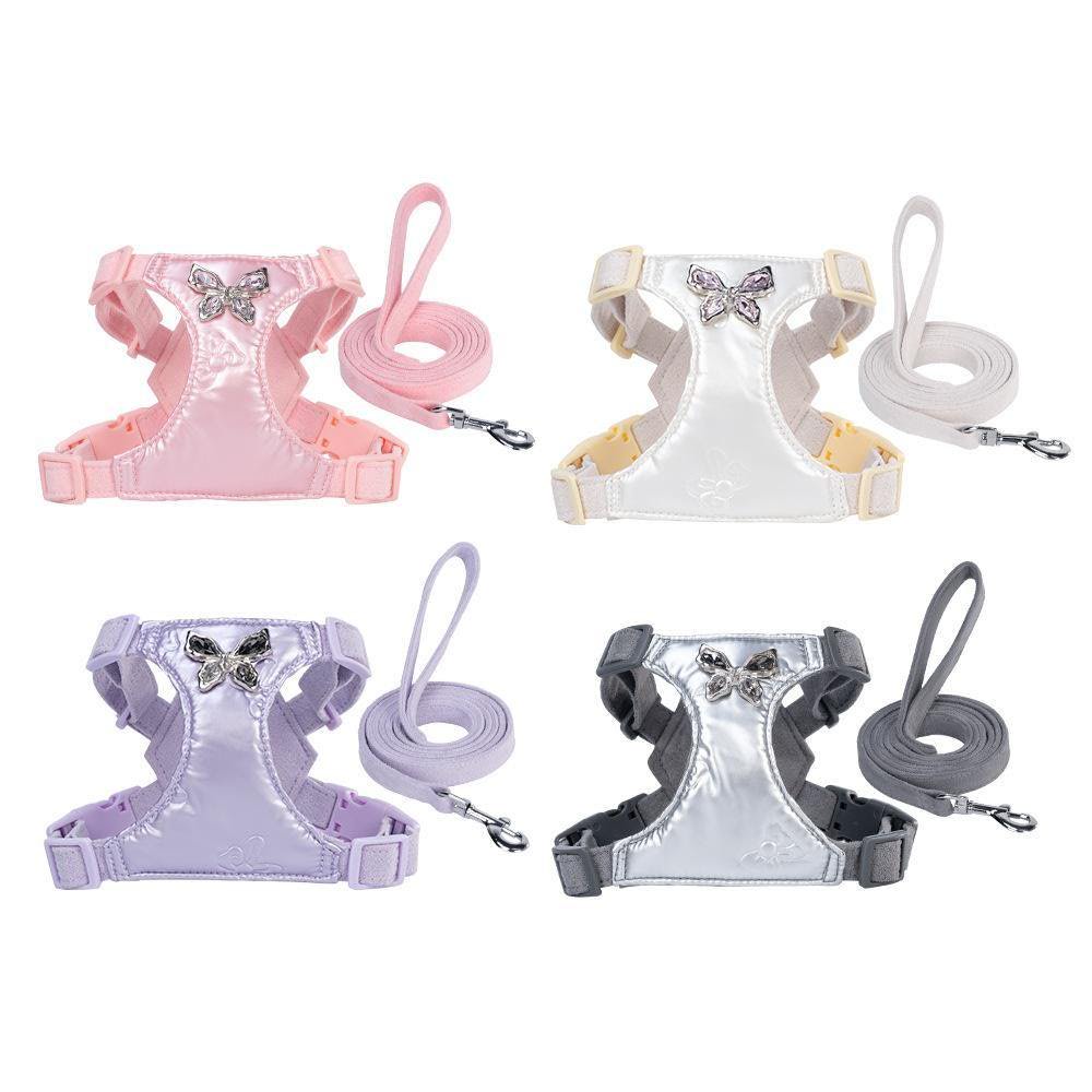 Pet Leash Set for Small Dogs Elegant Harness with Bow Walking Leash Ultrasonic Liquid Fabric Dog Harness Cat Collar Accessories