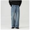 Simple Men's Denim Pants Casual Washing Solid Color Menswear Bottom Middle Waist Straight Wide Leg Loose Male Jeans 2025 Spring Autumn