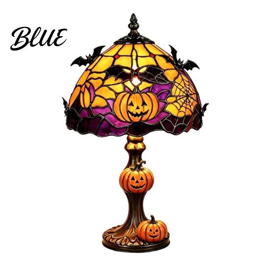 Fall Seasonal Display Halloween Pumpkin Bat Table Lamp Stained Glass Reading Light Gothic Decor Cozy Nightstand Light for Bedroom Bookshelf Unique